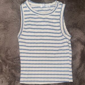 Blue and White Striped Sleeveless Top